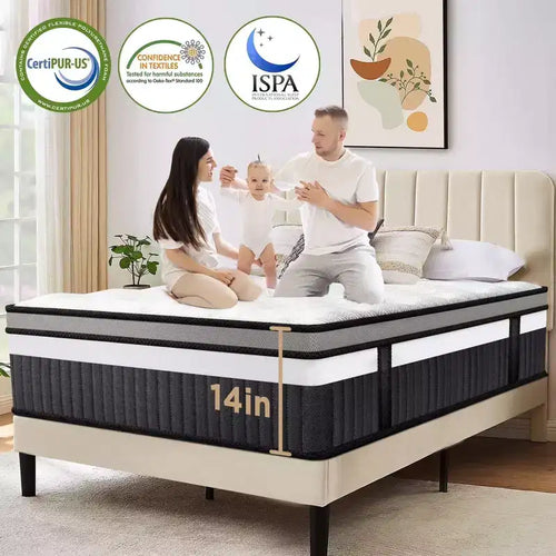 14 Inch Queen Mattress in a Box, Cooling Gel Memory Foam with Pocket Springs, Medium Firm, Pressure Relief, Motion Isolation, CertiPUR-US Certified