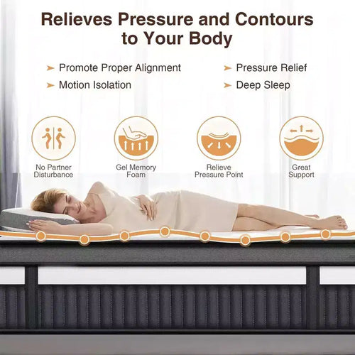 Matelas Queen 14 pouces en boîte, mousse à mémoire de forme gel rafraîchissante avec ressorts ensachés, fermeté moyenne, soulagement de la pression, isolation des mouvements, certifié CertiPUR-US