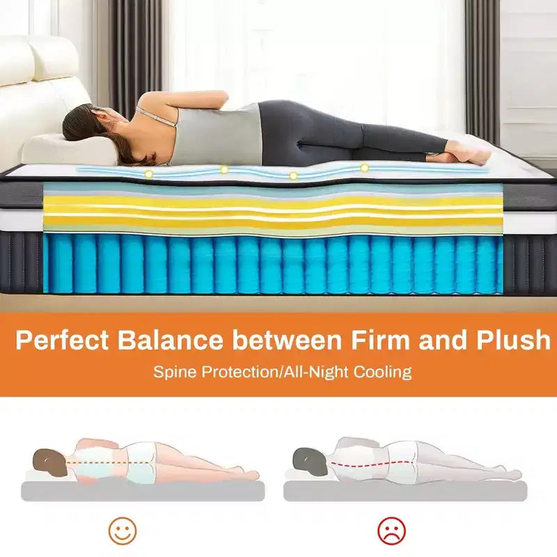 Matelas Queen 14 pouces en boîte, mousse à mémoire de forme gel rafraîchissante avec ressorts ensachés, fermeté moyenne, soulagement de la pression, isolation des mouvements, certifié CertiPUR-US