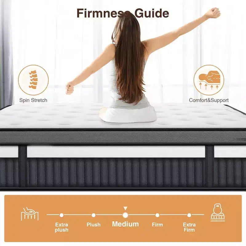 Matelas Queen 14 pouces en boîte, mousse à mémoire de forme gel rafraîchissante avec ressorts ensachés, fermeté moyenne, soulagement de la pression, isolation des mouvements, certifié CertiPUR-US