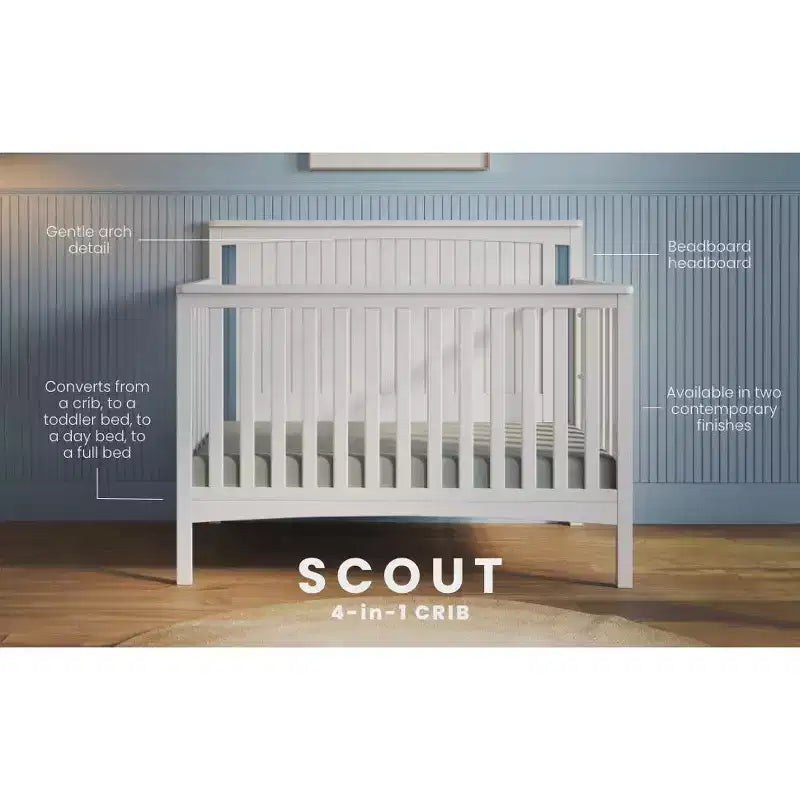 Lit de bébé convertible 4-en-1 Child Craft Scout, se transforme en lit de repos, en lit pour tout-petit et en lit pleine grandeur, 3 positions de matelas, finition sécuritaire pour bébé
