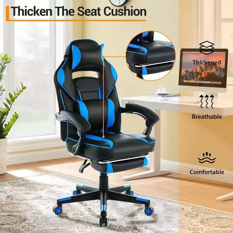 Chaise de jeu ergonomique Acekool pour adultes, cuir PU, massage lombaire, repose-pieds, réglable, pour bureau ou jeu