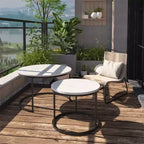 Ensemble de 2 tables basses gigognes, plateau en bois motif marbre avec cadre en métal robuste, table d'appoint ronde de 70 cm pour salon, chambre, balcon, jardin