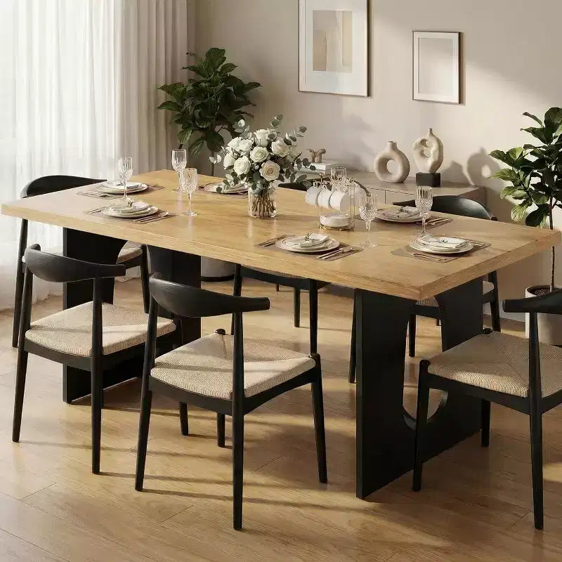 Table de salle à manger pour 6-8 personnes, 180 cm, table de cuisine longue et moderne avec grand plateau et pieds colonnes robustes, table à dîner pour la maison et la salle de conférence
