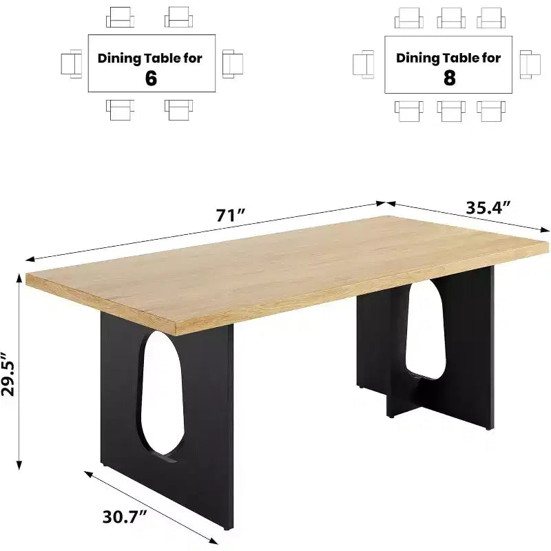 Table de salle à manger pour 6-8 personnes, 180 cm, table de cuisine longue et moderne avec grand plateau et pieds colonnes robustes, table à dîner pour la maison et la salle de conférence