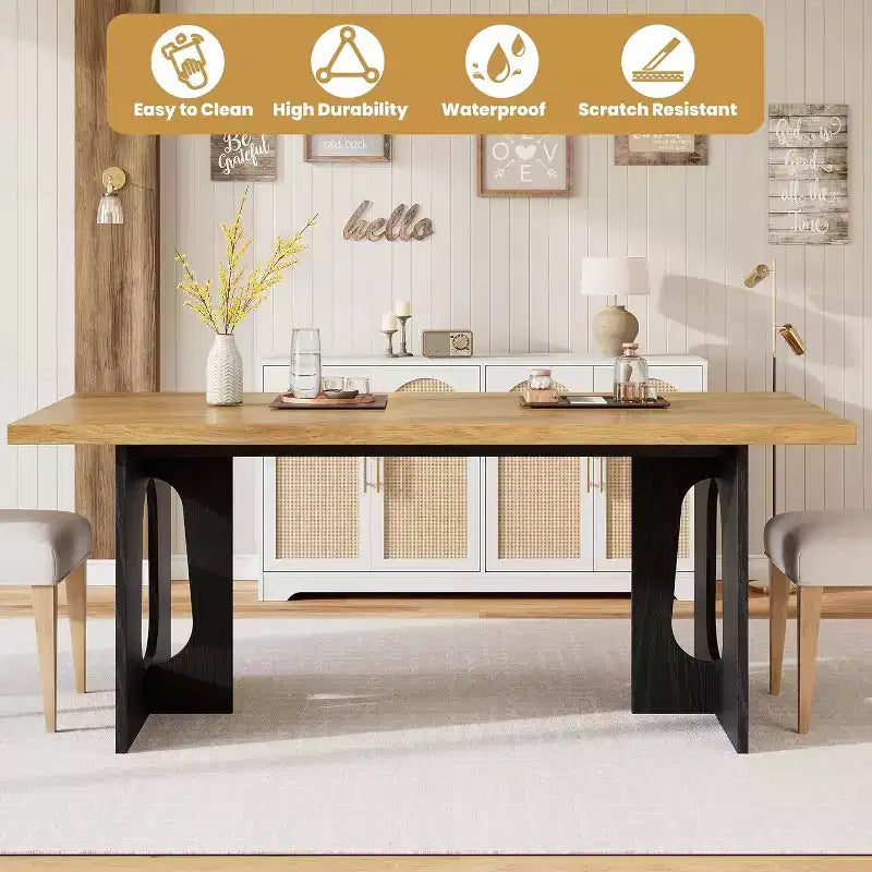 Table de salle à manger pour 6-8 personnes, 180 cm, table de cuisine longue et moderne avec grand plateau et pieds colonnes robustes, table à dîner pour la maison et la salle de conférence