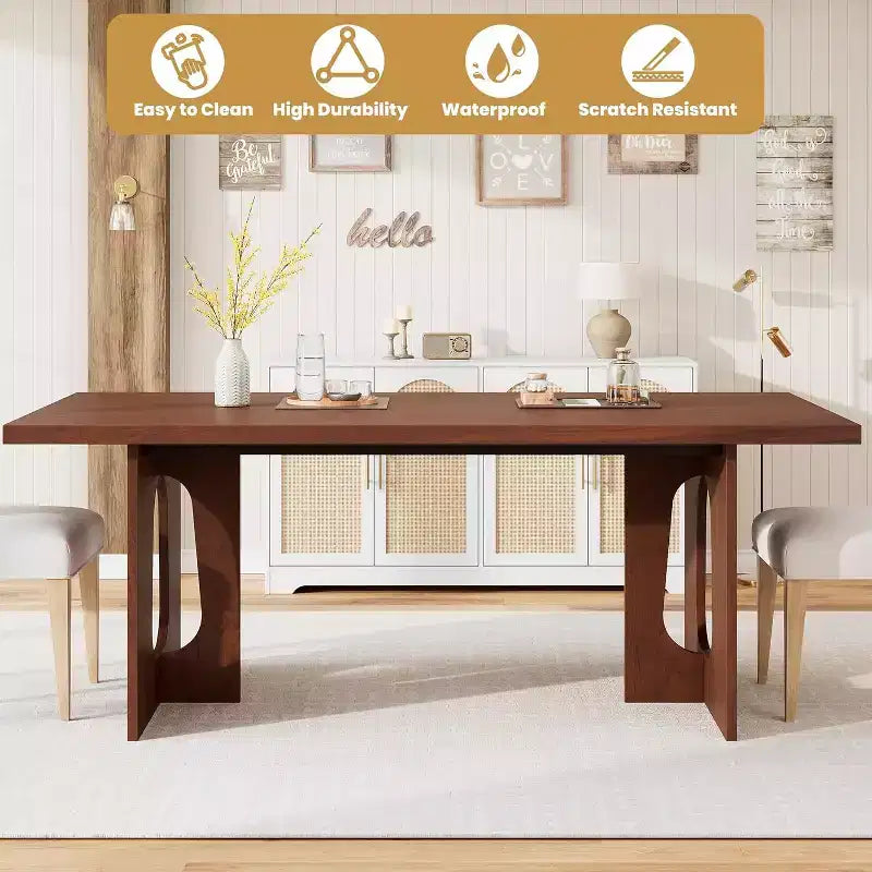Table de salle à manger pour 6-8 personnes, 180 cm, table de cuisine longue et moderne avec grand plateau et pieds colonnes robustes, table à dîner pour la maison et la salle de conférence