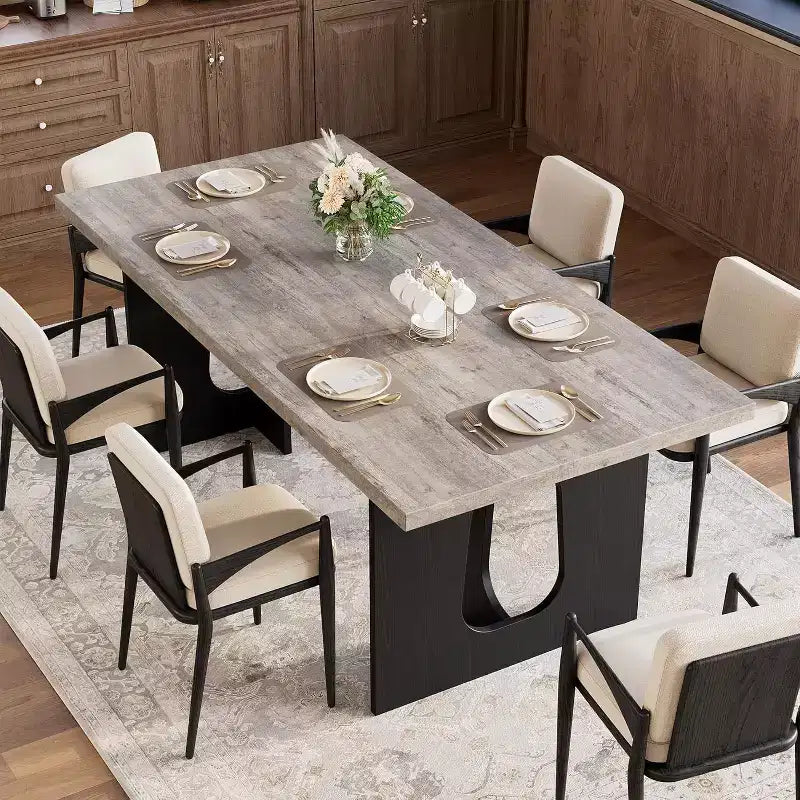 Table de salle à manger pour 6-8 personnes, 180 cm, table de cuisine longue et moderne avec grand plateau et pieds colonnes robustes, table à dîner pour la maison et la salle de conférence