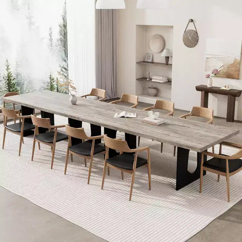 Table de salle à manger pour 6-8 personnes, 180 cm, table de cuisine longue et moderne avec grand plateau et pieds colonnes robustes, table à dîner pour la maison et la salle de conférence