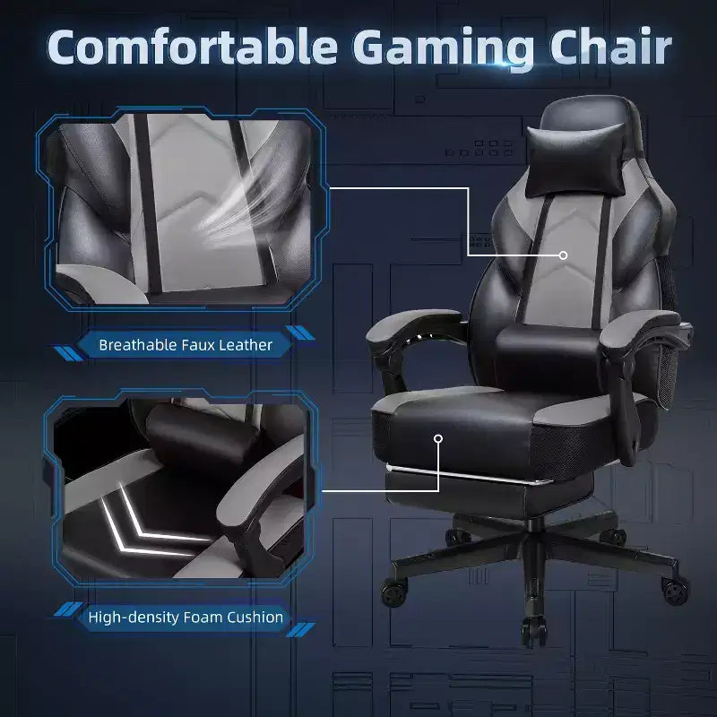 Chaises de Jeu Celebalcony pour Adultes avec Repose-Pieds, Dossier Haut, Support Lombaire Massant, Chaises d'Ordinateur Pivotantes à 360° et Réglables en Hauteur