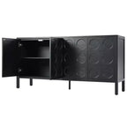 Buffet de salle à manger avec rangement, meuble de bar à café en bois, armoire de rangement console avec 4 portes à motif circulaire géométrique, buffet noir