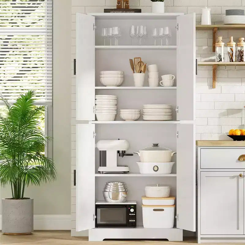 Meuble de rangement haut de cuisine de 70 po - Rangement autonome à 4 portes avec étagères réglables, grande armoire utilitaire pour salle à manger, salle de bain et salon