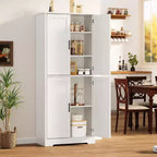 Meuble de rangement haut de cuisine de 70 po - Rangement autonome à 4 portes avec étagères réglables, grande armoire utilitaire pour salle à manger, salle de bain et salon