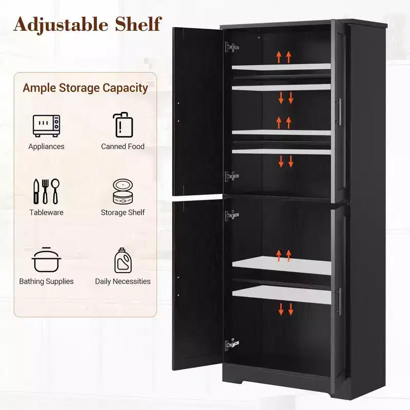 Meuble de rangement haut de cuisine de 70 po - Rangement autonome à 4 portes avec étagères réglables, grande armoire utilitaire pour salle à manger, salle de bain et salon