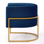 Fauteuil d'appoint en velours avec coussin, pieds en métal doré, dossier incurvé, chaise de coiffeuse tapissée, chaise de loisirs pour la maison