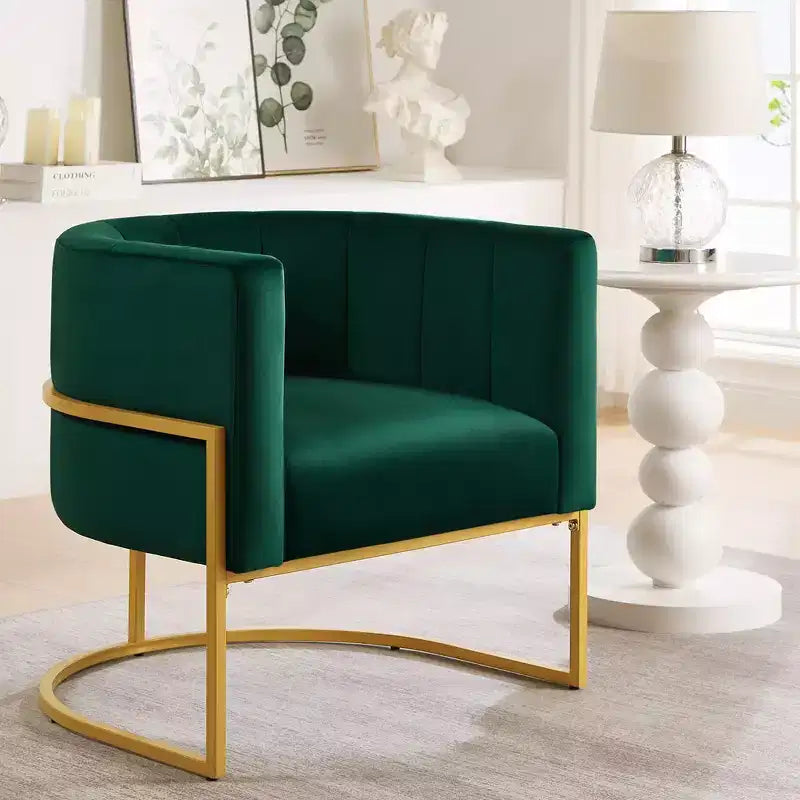 Fauteuil d'appoint en velours avec coussin, pieds en métal doré, dossier incurvé, chaise de coiffeuse tapissée, chaise de loisirs pour la maison