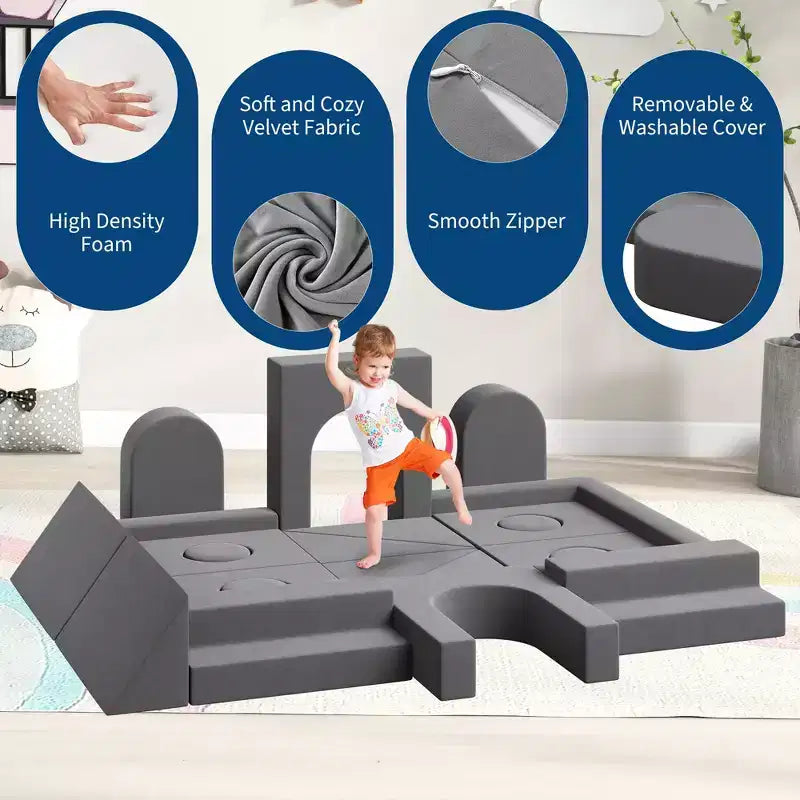 Canapé de jeu modulaire 22 pièces pour enfants, ensemble de jeu en mousse à escalader et à ramper, canapé d'escalade convertible lavable en mousse pour salle de jeux, salon