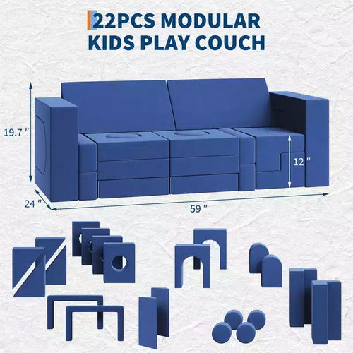 Canapé de jeu modulaire 22 pièces pour enfants, ensemble de jeu en mousse à escalader et à ramper, canapé d'escalade convertible lavable en mousse pour salle de jeux, salon