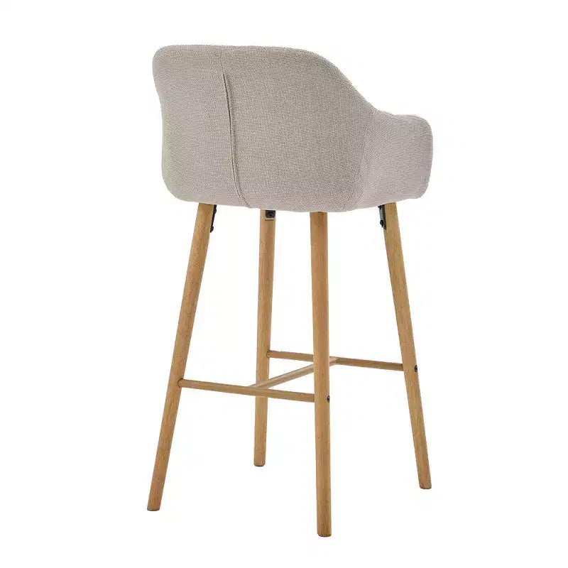 Tabourets de bar Zeus & Ruta en lin moderne rembourrés, lot de 2 avec dossier, accoudoirs et pieds en bois, hauteur îlot de cuisine