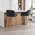Tabourets de bar Zeus & Ruta en lin moderne rembourrés, lot de 2 avec dossier, accoudoirs et pieds en bois, hauteur îlot de cuisine