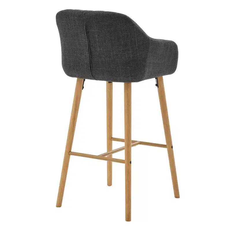 Tabourets de bar Zeus & Ruta en lin moderne rembourrés, lot de 2 avec dossier, accoudoirs et pieds en bois, hauteur îlot de cuisine