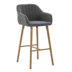 Tabourets de bar Zeus & Ruta en lin moderne rembourrés, lot de 2 avec dossier, accoudoirs et pieds en bois, hauteur îlot de cuisine