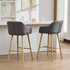 Tabourets de bar Zeus & Ruta en lin moderne rembourrés, lot de 2 avec dossier, accoudoirs et pieds en bois, hauteur îlot de cuisine