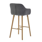 Tabourets de bar Zeus & Ruta en lin moderne rembourrés, lot de 2 avec dossier, accoudoirs et pieds en bois, hauteur îlot de cuisine