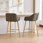Tabourets de bar Zeus & Ruta en lin moderne rembourrés, lot de 2 avec dossier, accoudoirs et pieds en bois, hauteur îlot de cuisine