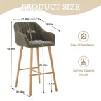 Tabourets de bar Zeus & Ruta en lin moderne rembourrés, lot de 2 avec dossier, accoudoirs et pieds en bois, hauteur îlot de cuisine