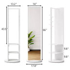 Miroir pleine longueur multifonctionnel 360 rotatif 66x14 avec patère et porte-manteau, miroir en bois massif pour chambre et salon