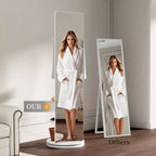 Miroir pleine longueur multifonctionnel 360 rotatif 66x14 avec patère et porte-manteau, miroir en bois massif pour chambre et salon