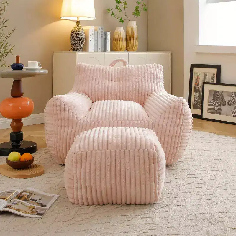 Grand pouf Okak avec ottoman, canapé de sol, fauteuil lounge avec accoudoirs, pouf gamer pour adultes pour salon