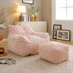 Grand pouf Okak avec ottoman, canapé de sol, fauteuil lounge avec accoudoirs, pouf gamer pour adultes pour salon