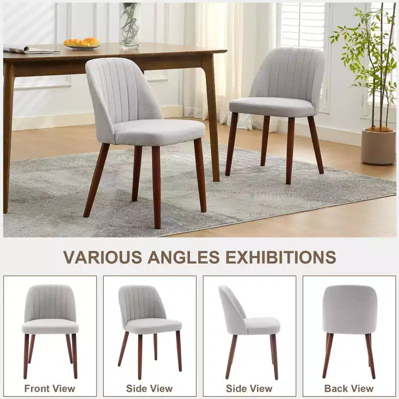 Lot de 2 chaises de salle à manger rembourrées avec coussins épais, chaises modernes en tissu de lin avec pieds en bois pour cuisine, salle à manger ou salon
