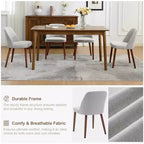 Lot de 2 chaises de salle à manger rembourrées avec coussins épais, chaises modernes en tissu de lin avec pieds en bois pour cuisine, salle à manger ou salon