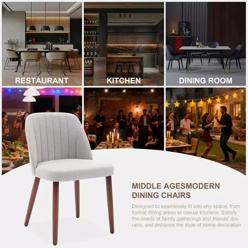 Lot de 2 chaises de salle à manger rembourrées avec coussins épais, chaises modernes en tissu de lin avec pieds en bois pour cuisine, salle à manger ou salon