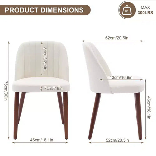 Lot de 2 chaises de salle à manger rembourrées avec coussins épais, chaises modernes en tissu de lin avec pieds en bois pour cuisine, salle à manger ou salon