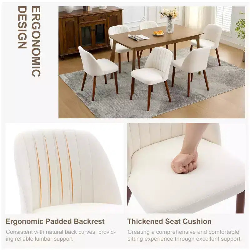 Lot de 2 chaises de salle à manger rembourrées avec coussins épais, chaises modernes en tissu de lin avec pieds en bois pour cuisine, salle à manger ou salon