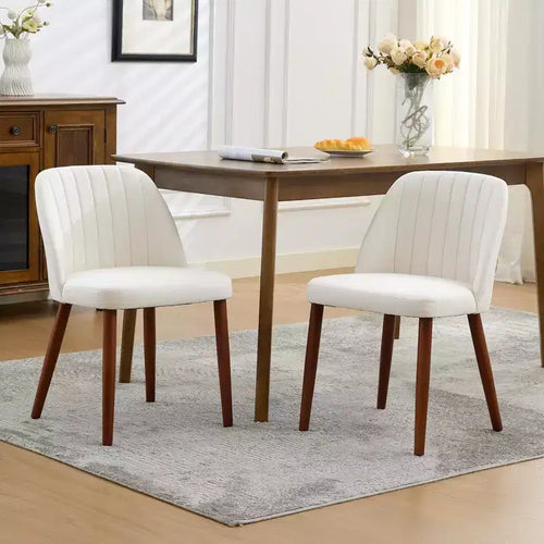 2 Pack Upholstered Dining Chairs with Thick Cushions, Modern Linen Fabric Chairs with Wood Legs for Kitchen, Dining Room, or Living Room