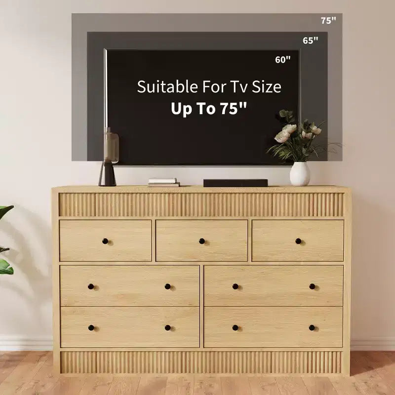 Commode à 6/7 tiroirs pour chambre à coucher, commode en bois cannelé, organiseur de rangement moderne en chêne pour salon, couloir, entrée