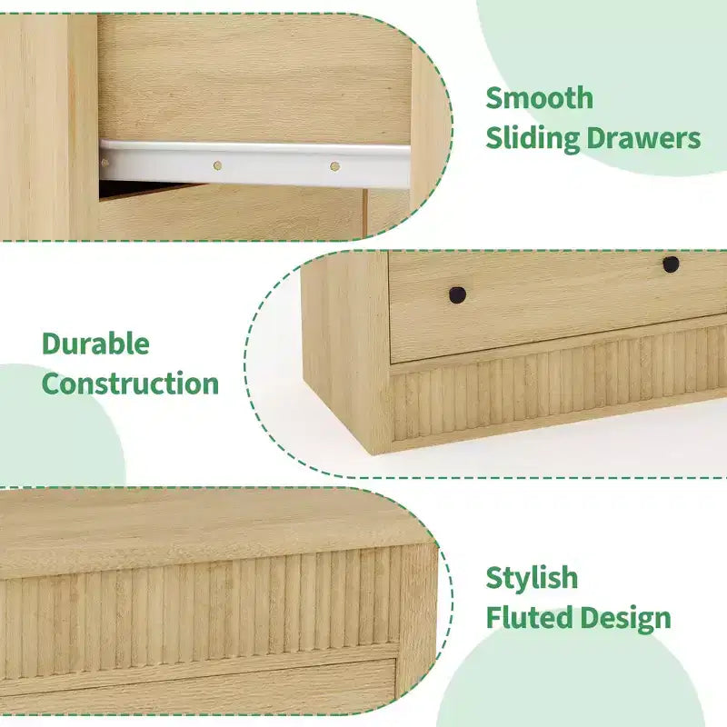Commode à 6/7 tiroirs pour chambre à coucher, commode en bois cannelé, organiseur de rangement moderne en chêne pour salon, couloir, entrée