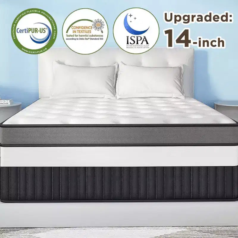 King Size Mattress, 14 Inch King Mattress in a Box, Cooling Gel Memory Foam & Pocket Springs, Medium Firm Bed,Motion Isolation, CertiPUR-US Certified