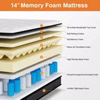 Matelas King Size, matelas King de 35 cm dans une boîte, mousse à mémoire de forme au gel rafraîchissant et ressorts ensachés, lit mi-ferme, isolation des mouvements, certifié CertiPUR-US