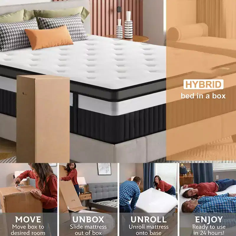 Matelas King Size, matelas King de 35 cm dans une boîte, mousse à mémoire de forme au gel rafraîchissant et ressorts ensachés, lit mi-ferme, isolation des mouvements, certifié CertiPUR-US