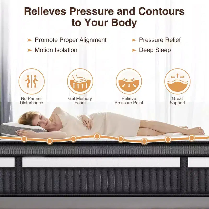 Matelas King Size, matelas King de 35 cm dans une boîte, mousse à mémoire de forme au gel rafraîchissant et ressorts ensachés, lit mi-ferme, isolation des mouvements, certifié CertiPUR-US