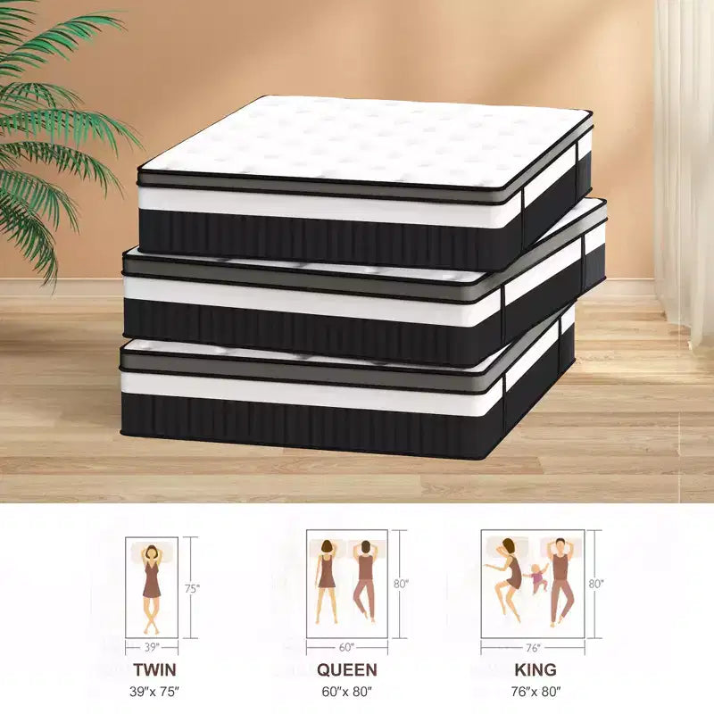 Matelas King Size, matelas King de 35 cm dans une boîte, mousse à mémoire de forme au gel rafraîchissant et ressorts ensachés, lit mi-ferme, isolation des mouvements, certifié CertiPUR-US