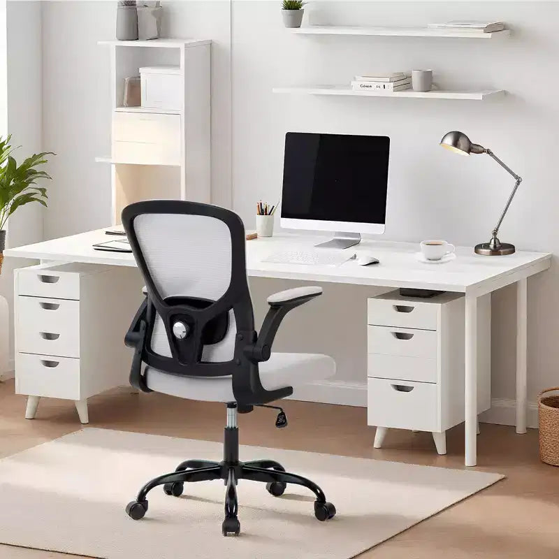 Fauteuil de bureau ergonomique haut de gamme en maille grise - Hauteur réglable, accoudoirs relevables et support lombaire - Siège pivotant confortable pour la maison, le jeu et le travail
