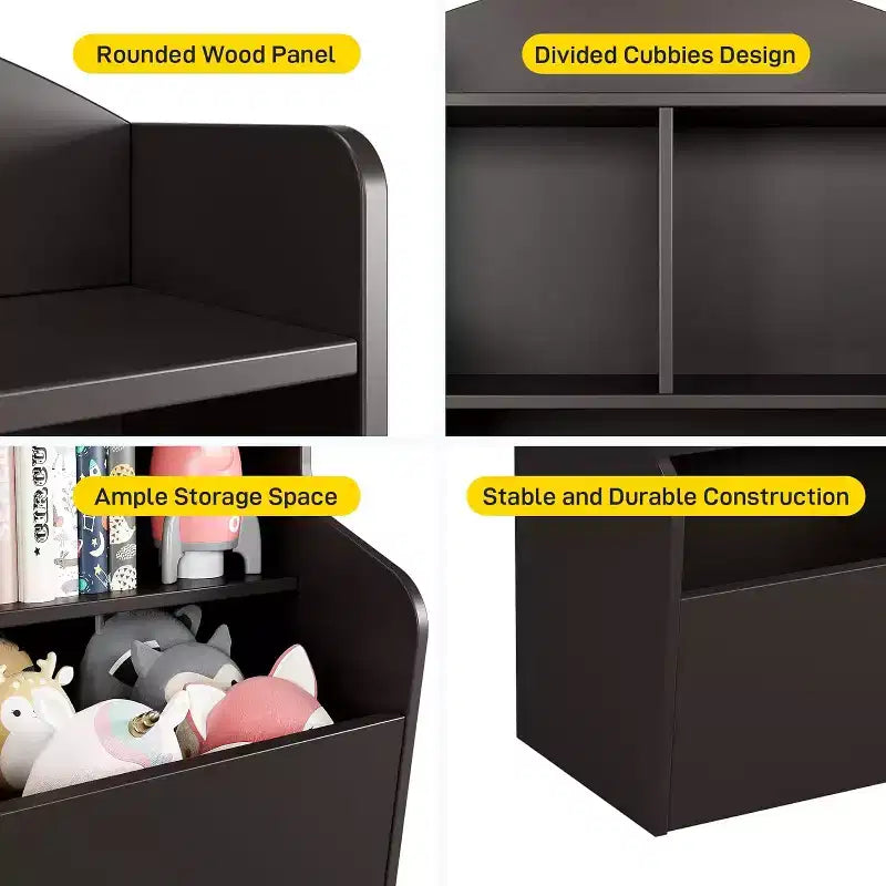 Meuble de rangement pour jouets et étagère à livres à 3 niveaux avec casiers, organisateur multi-étagères pour salle de jeux, chambre d'enfant, couloir, maternelle, marron foncé