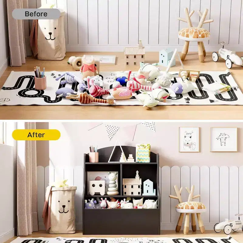 Meuble de rangement pour jouets et étagère à livres à 3 niveaux avec casiers, organisateur multi-étagères pour salle de jeux, chambre d'enfant, couloir, maternelle, marron foncé